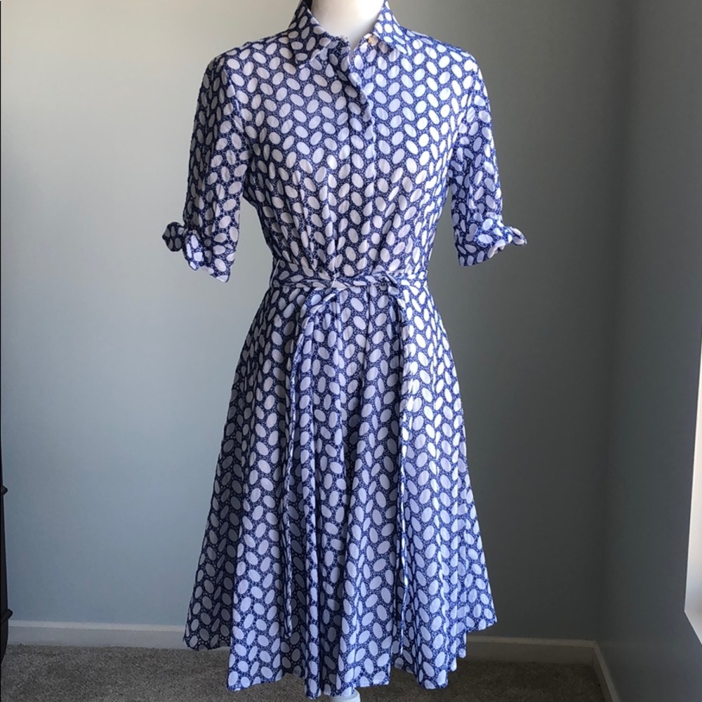 Calvin Klein Blue and White Patterned Dress